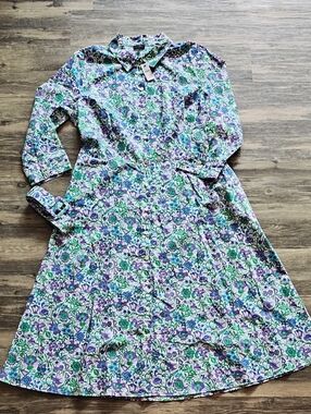 NWT Talbots 100% Cotton Collared Button Down Floral Dress. Size 16